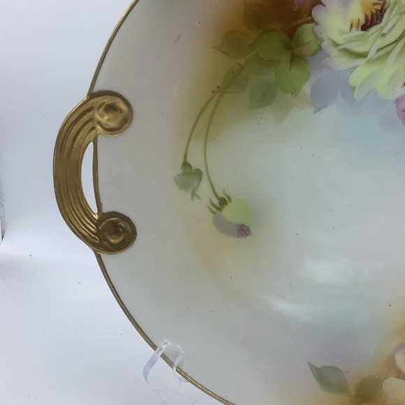 Vintage Hand Painted Nippon Handled and Gilded Plate with Yellow Roses - Picture 3 of 11